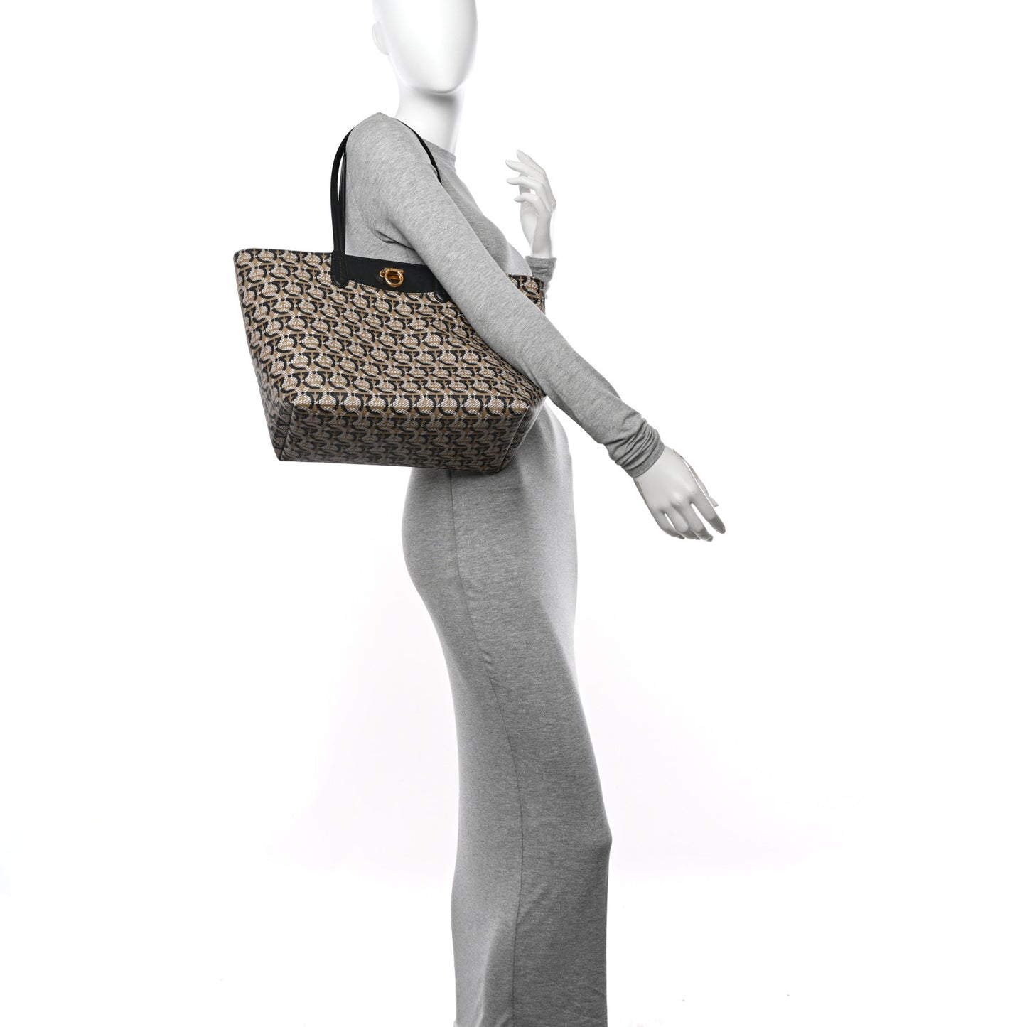 Canvas Calfskin Gancini Bag Black