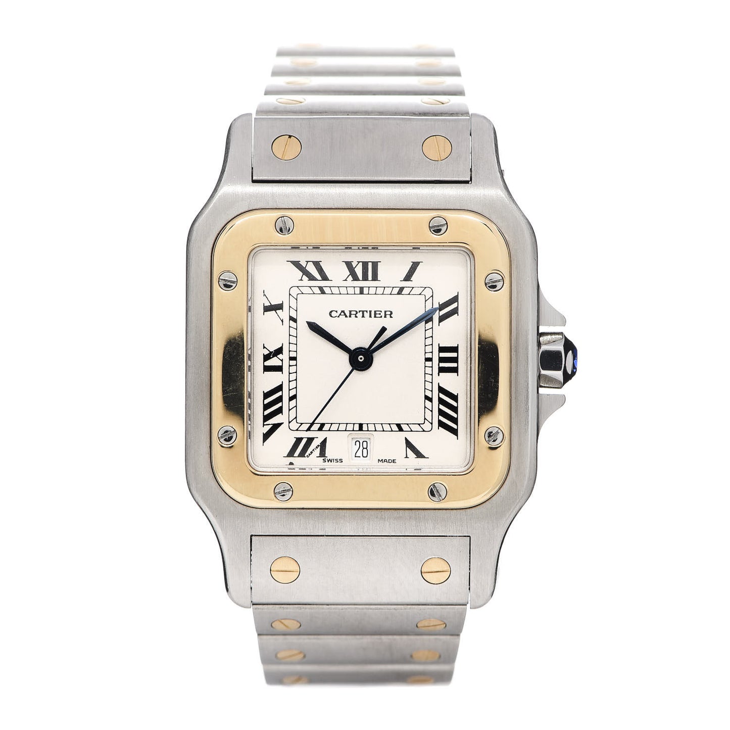 Stainless Steel 18K Yellow Gold 29mm Santos De Galbee Quartz Watch