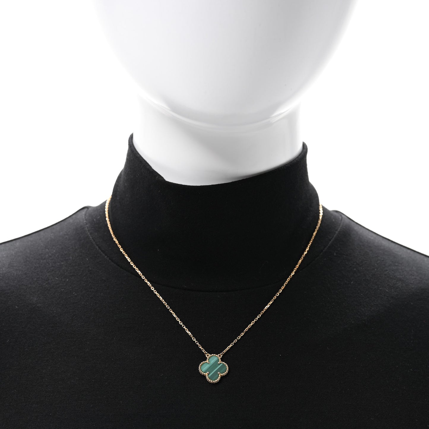 18K Yellow Gold Malachite Vintage Alhambra Pendant Necklace