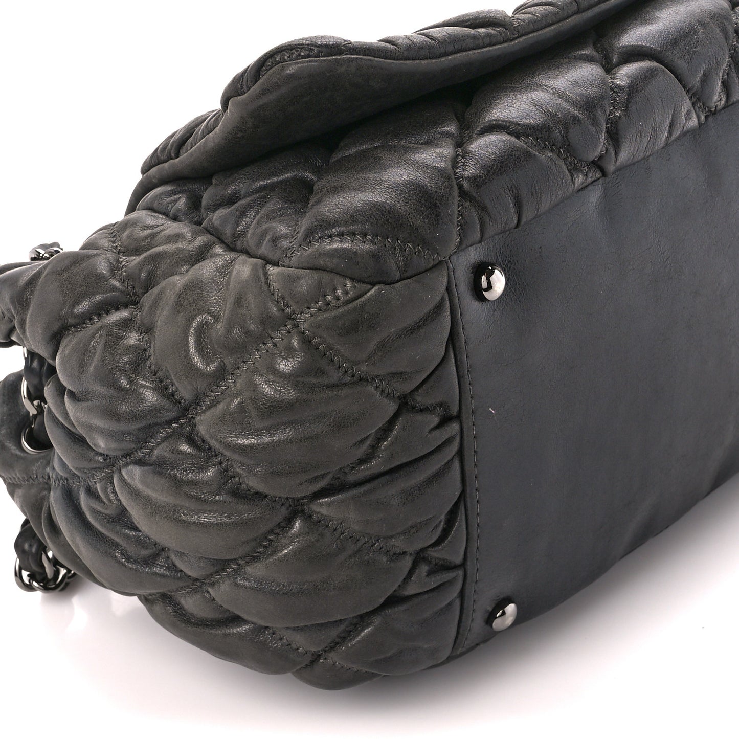 Calfskin Bubble Quilt Accordion Flap Grey
