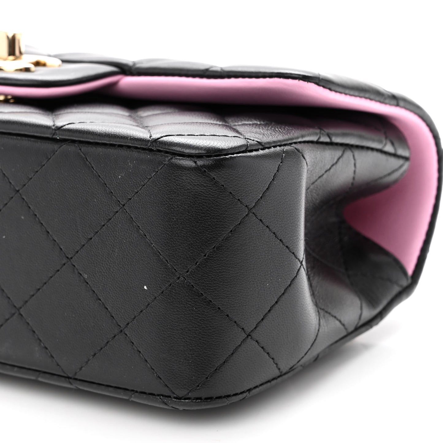 Lambskin Quilted Bi-Color Mini Top Handle Rectangular Flap Black Lilac