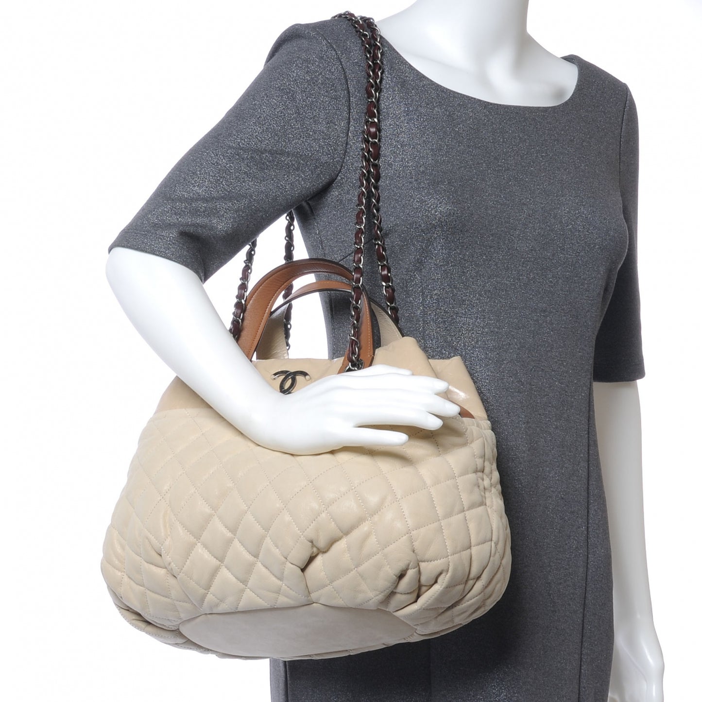 Leather Large In The Mix Tote Beige