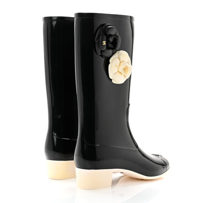 Chanel Rubber Camellia Rain Boots 40 Black 4 of 8
