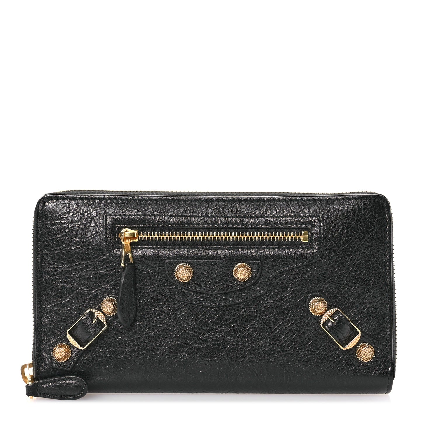 Agneau Classic Gold Hardware Continental Zip Around Wallet Black