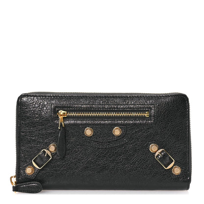 Balenciaga Agneau Classic Gold Hardware Continental Zip Around Wallet Black 1 of 8