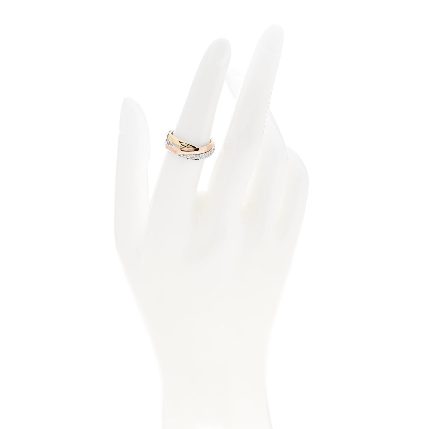 18K White Yellow Pink Gold Diamond Small Trinity Paved Ring 51 5.75