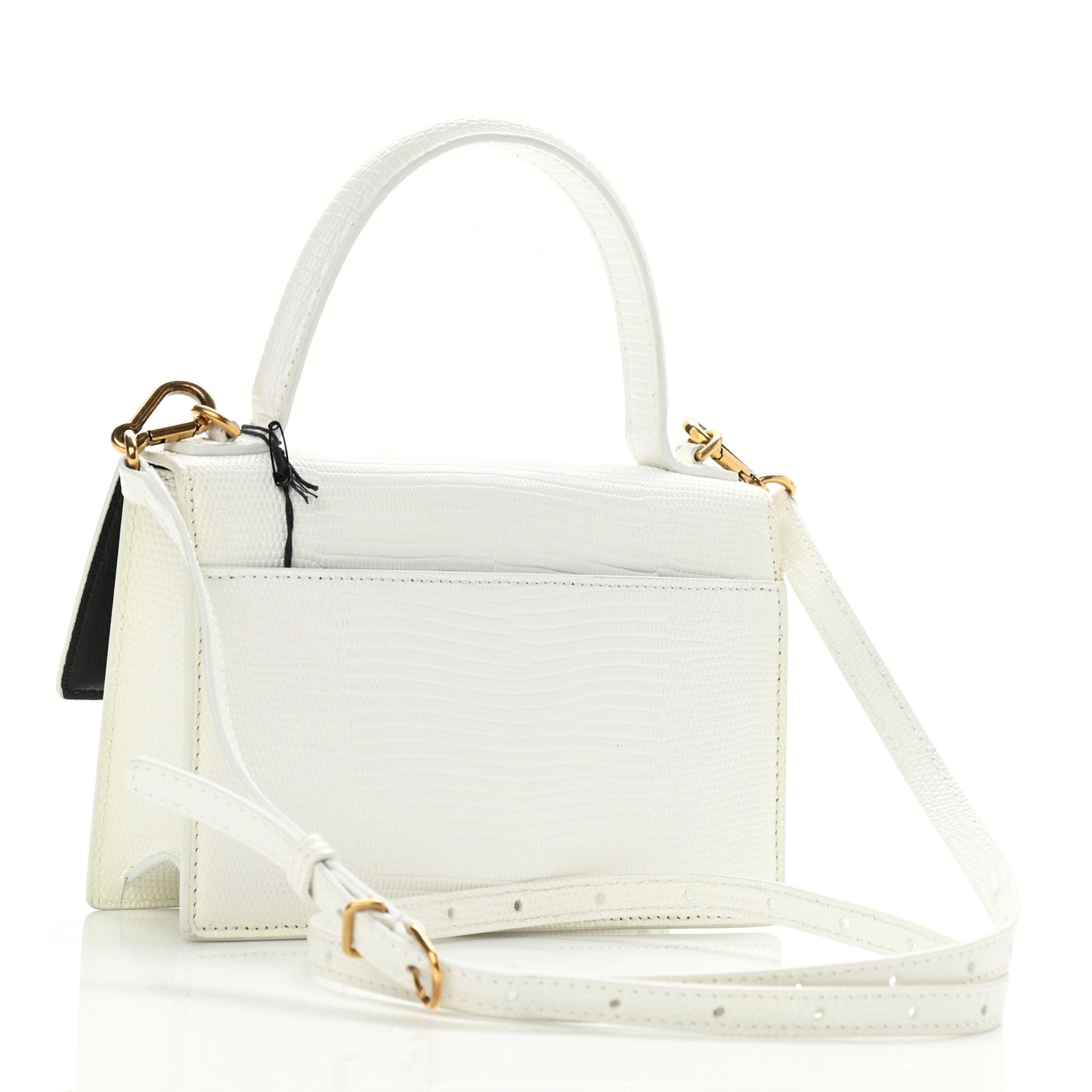 Patent Calfskin Lizard Embossed XS Sharp Top Handle Bag White