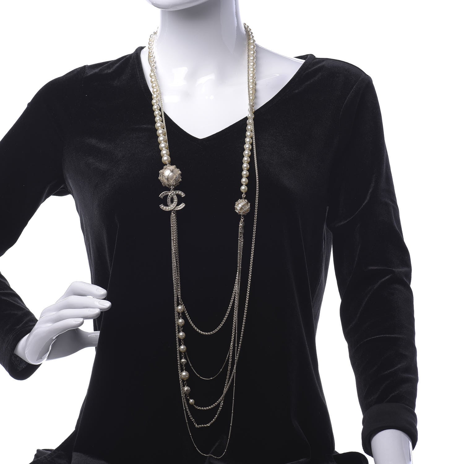 Chanel Pearl Chain CC Long Multistrand Necklace Gold 2 of 6