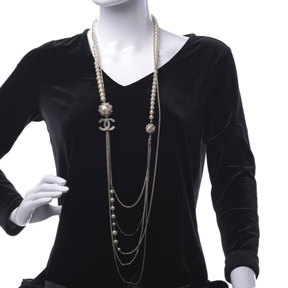 Chanel Pearl Chain CC Long Multistrand Necklace Gold 2 of 6