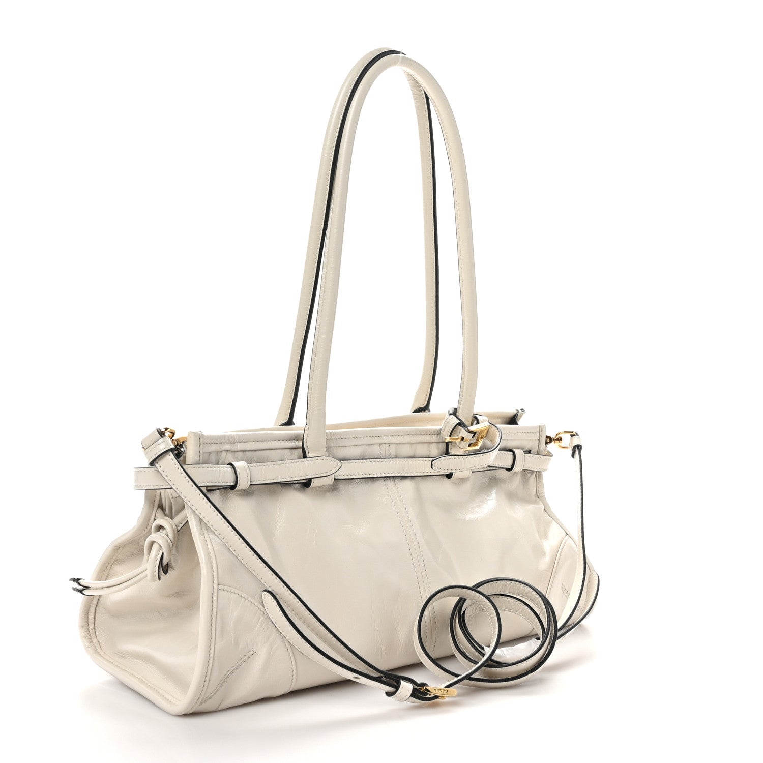 Prada Glossy Calfskin Triangle Medium Bonnie Shoulder Bag White 3 of 9