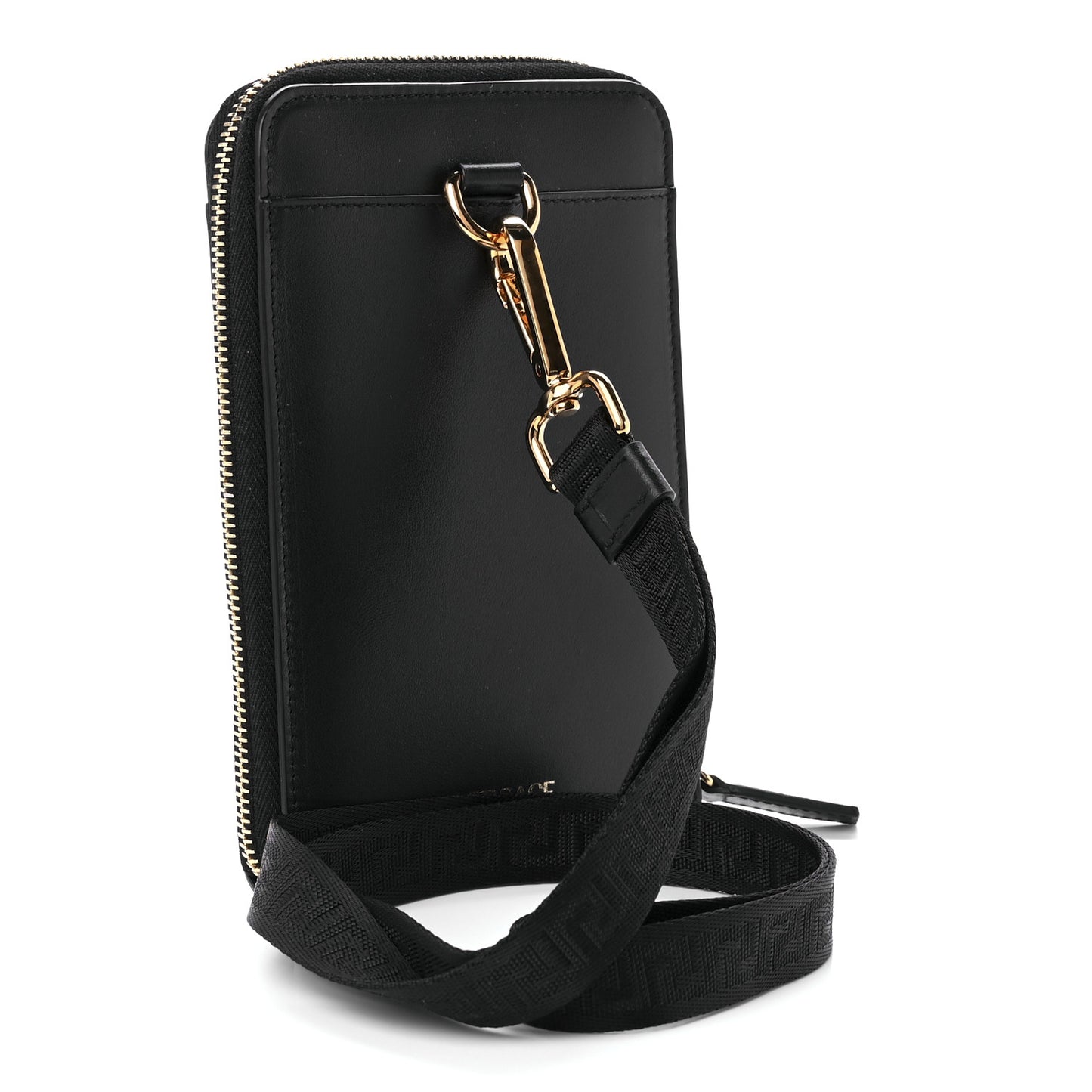 Calfskin La Medusa Zip Around Lanyard Pouch Black