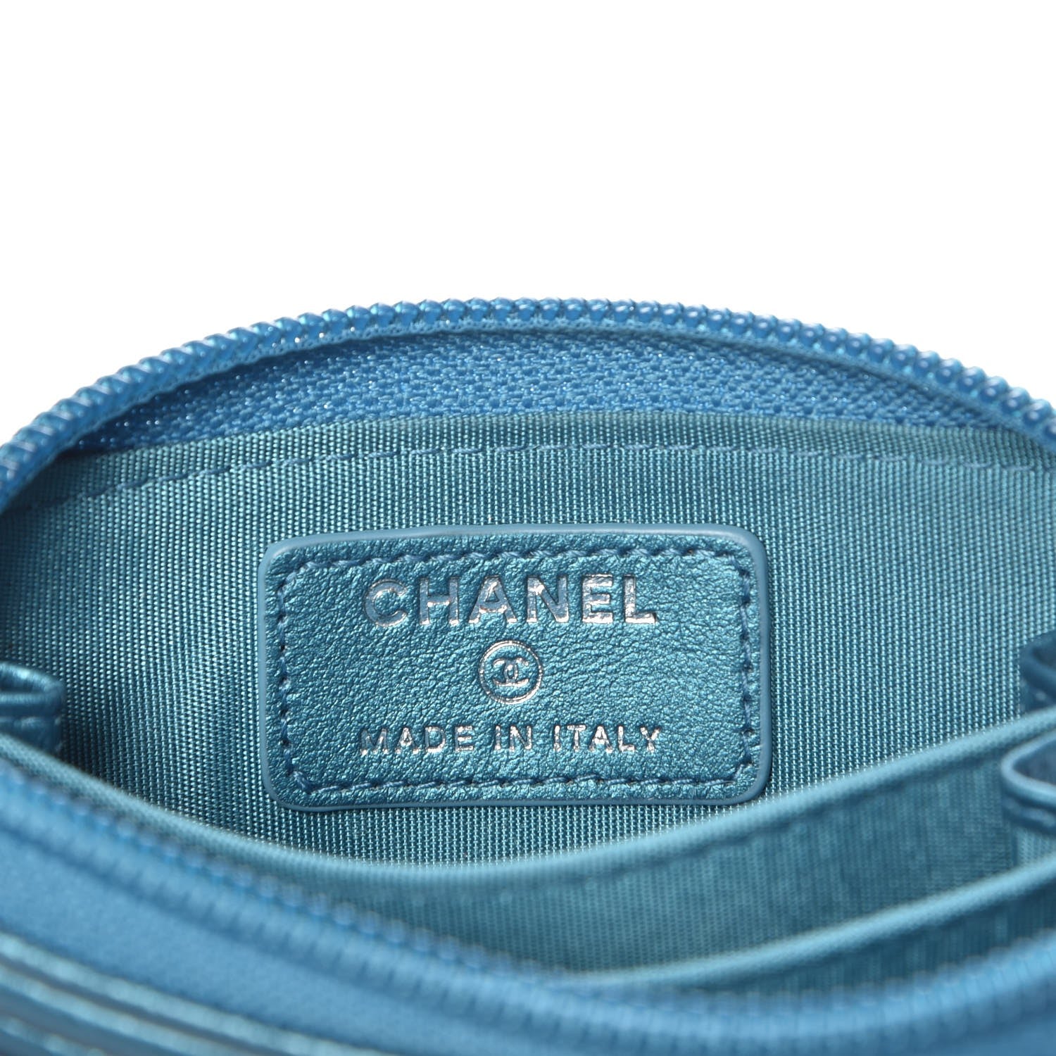 Chanel Metallic Caviar Quilted Boy Zip Around Coin Purse Wallet Turquoise 6 of 8