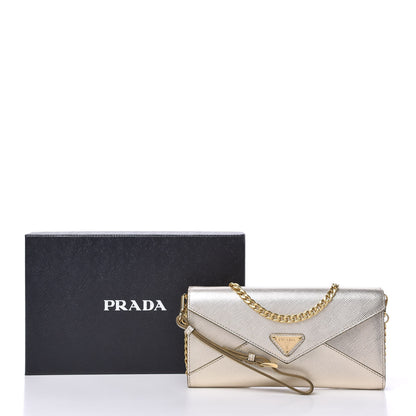 Prada Metallic Saffiano Triangle Mini Crossbody Bag Pirite 10 of 10