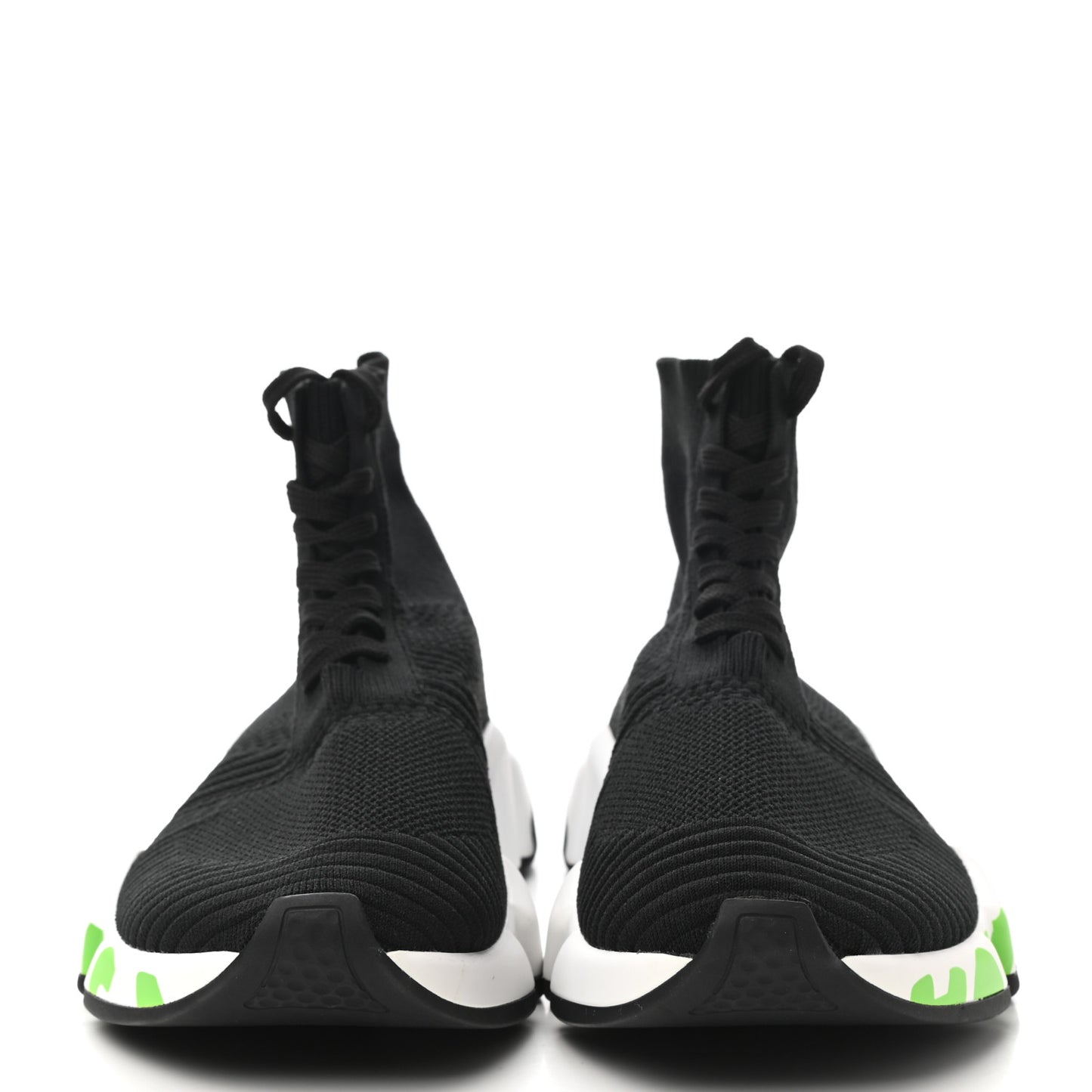 Knit Womens Speed Lace Up Graffiti Sneakers 37 Black White Fluo Green