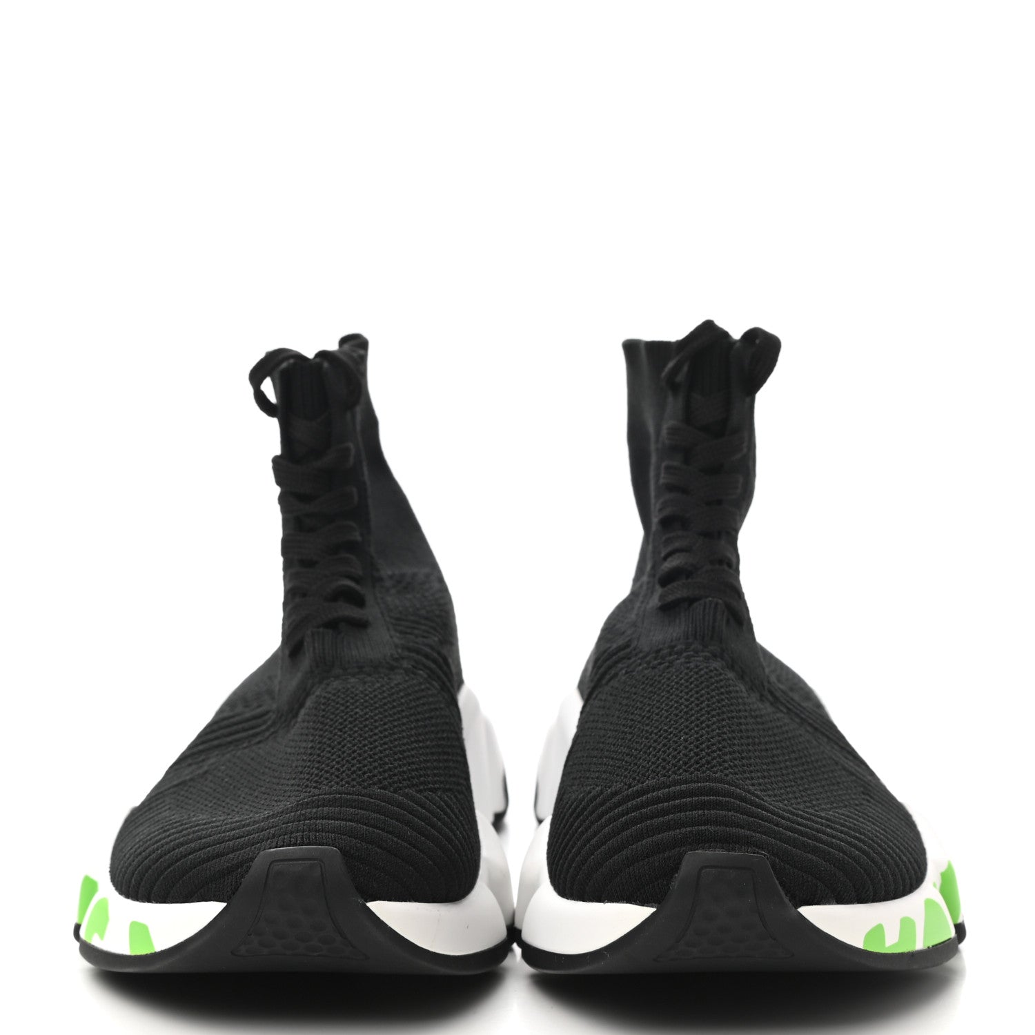 Balenciaga Knit Womens Speed Lace Up Graffiti Sneakers 37 Black White Fluo Green 2 of 8