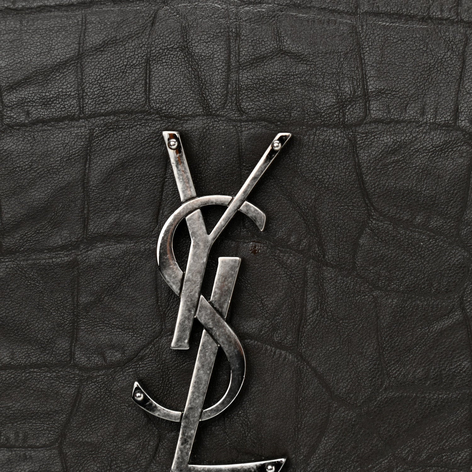 Saint Laurent Calfskin Crocodile Embossed Medium West Hollywood Monogram Fold-Over Grey 11 of 11