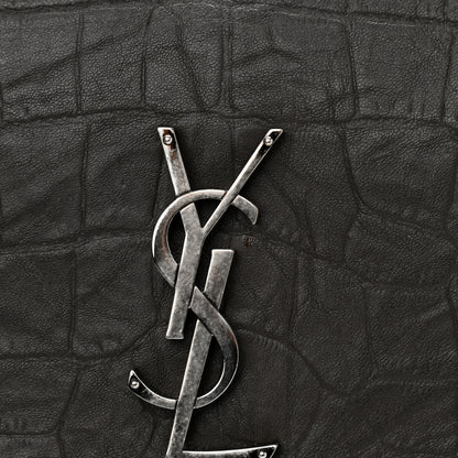 Saint Laurent Calfskin Crocodile Embossed Medium West Hollywood Monogram Fold-Over Grey 11 of 11