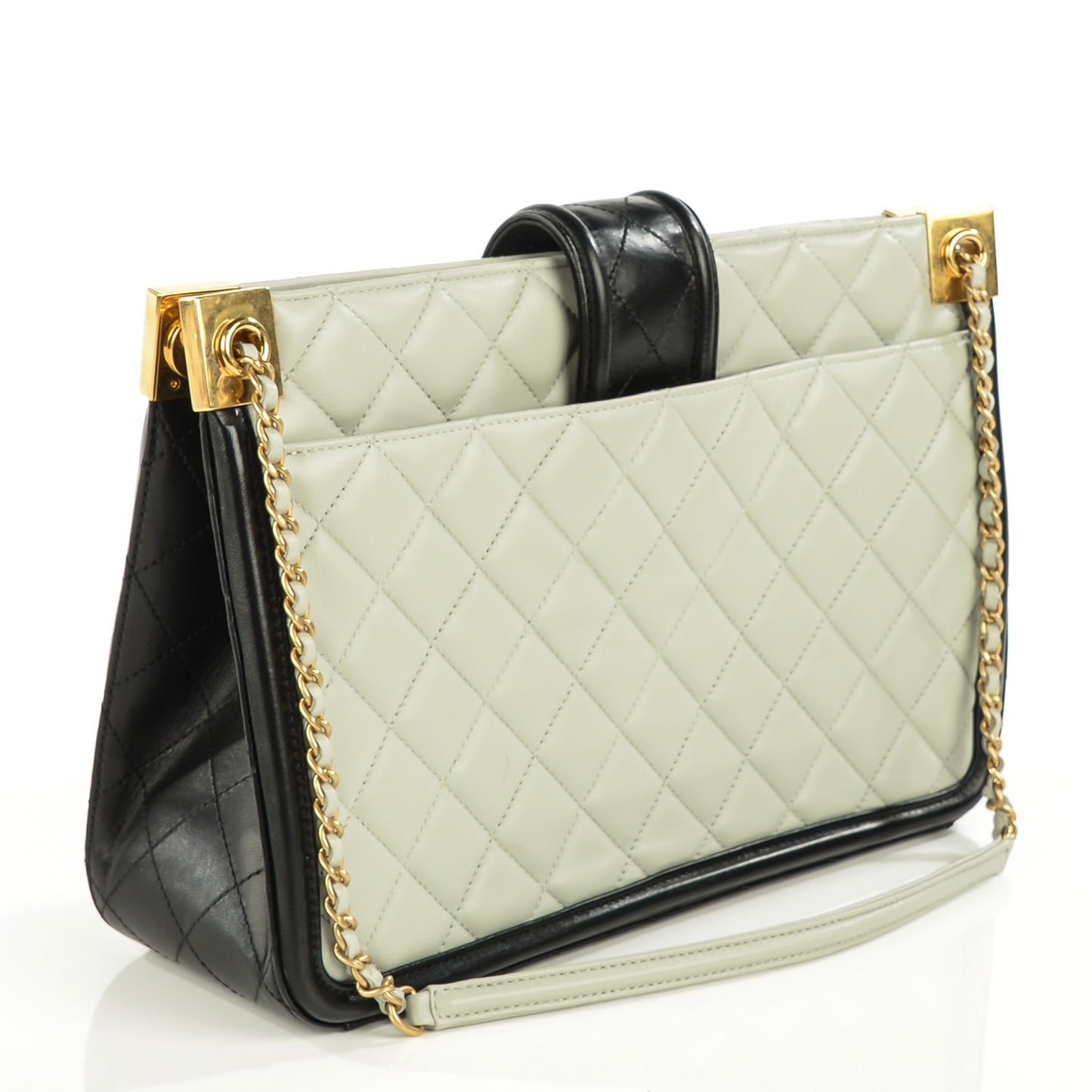 Calfskin Quilted Elegant CC Large Shopping Tote Grey Black