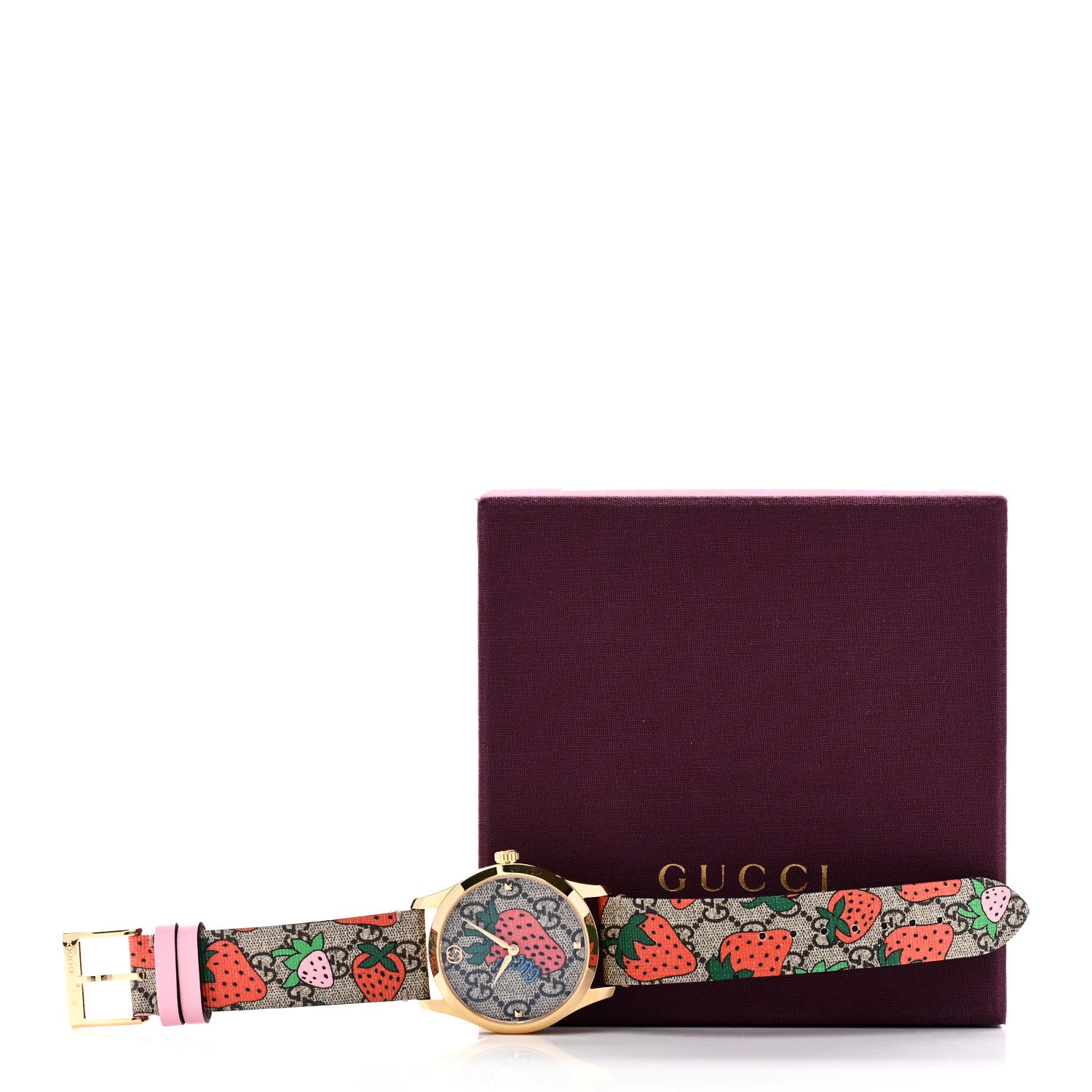 Gucci Stainless Steel Canvas 38mm G-Timeless GG Supreme Strawberry Quartz Watch Brown 5 of 5