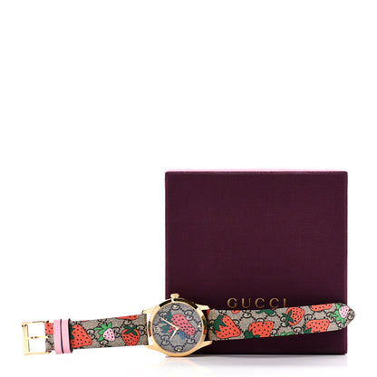 Gucci Stainless Steel Canvas 38mm G-Timeless GG Supreme Strawberry Quartz Watch Brown 5 of 5