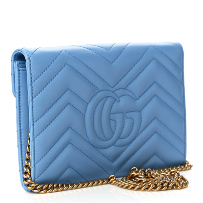 Gucci Calfskin Matelasse Mini GG Marmont Chain Wallet Clear Sky Blue 3 of 7