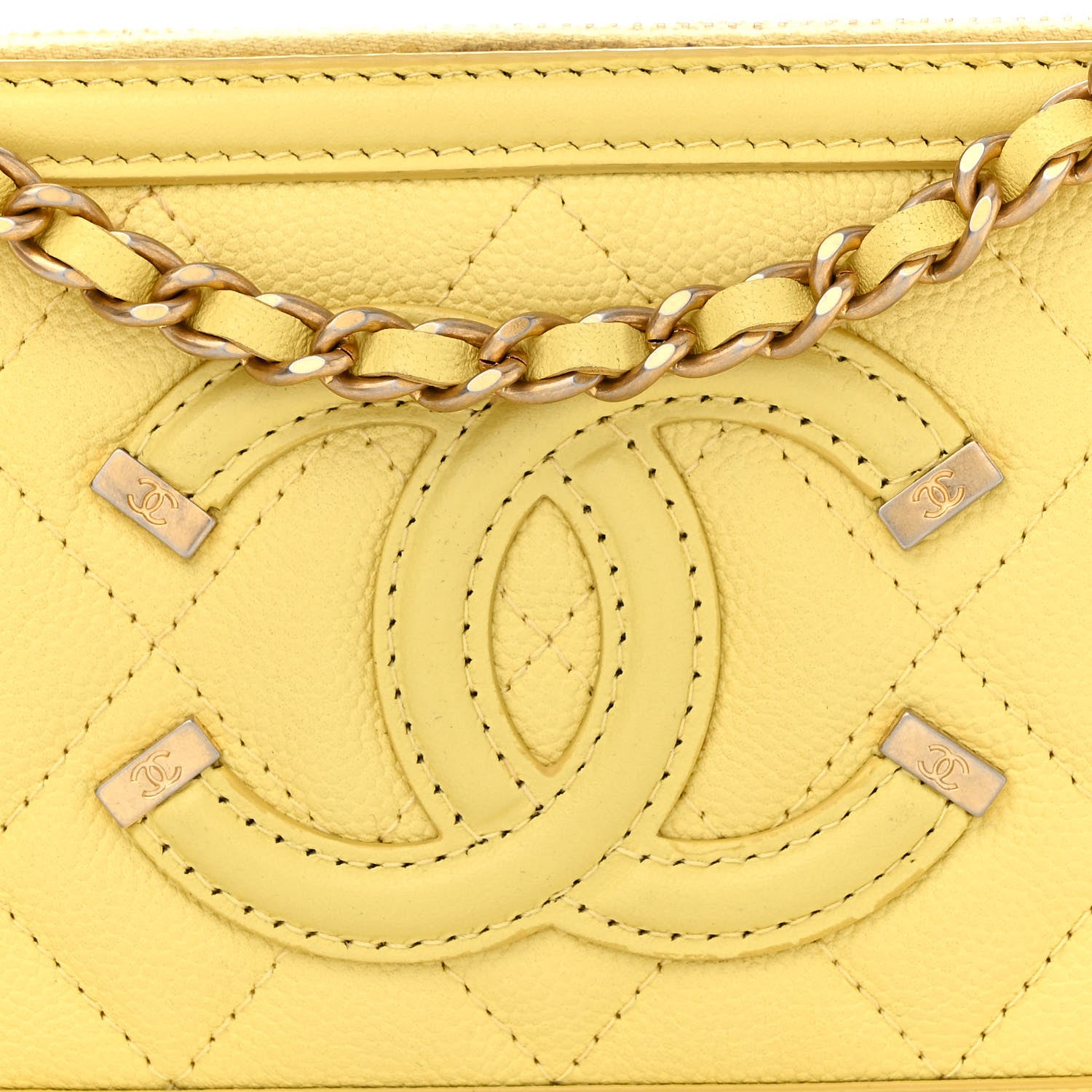 Chanel Caviar Quilted CC Filigree Clutch With Chain Yellow 11 of 16