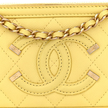 Chanel Caviar Quilted CC Filigree Clutch With Chain Yellow 11 of 16