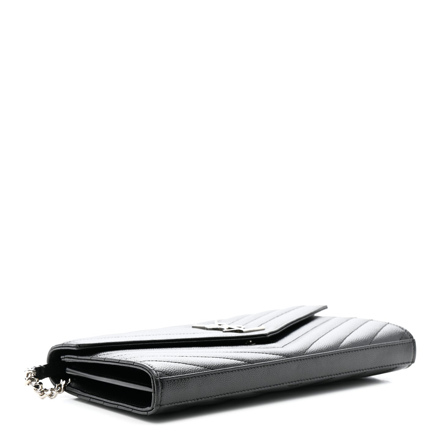Grain De Poudre Matelasse Chevron Monogram Chain Wallet Black