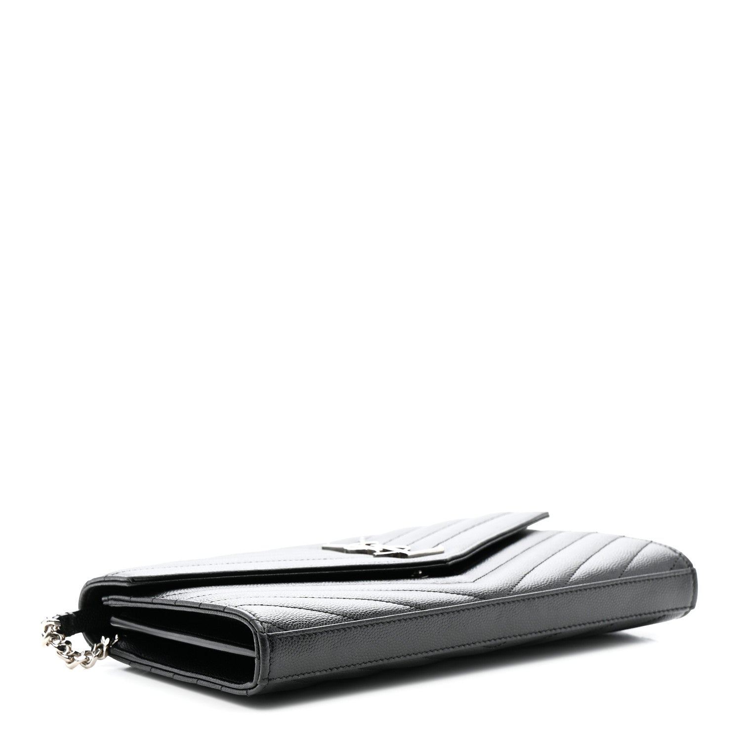 Saint Laurent Grain De Poudre Matelasse Chevron Monogram Chain Wallet Black 4 of 16