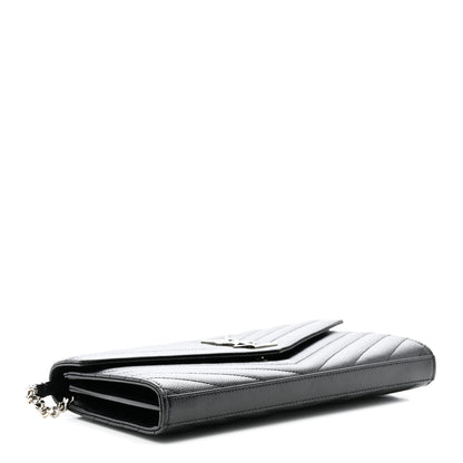 Saint Laurent Grain De Poudre Matelasse Chevron Monogram Chain Wallet Black 4 of 16