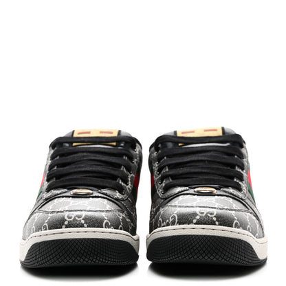 Gucci GG Supereme Monogram Miro Soft Calfskin Web Mens Screener Sneakers 8.5 Black Grey Sky 2 of 9