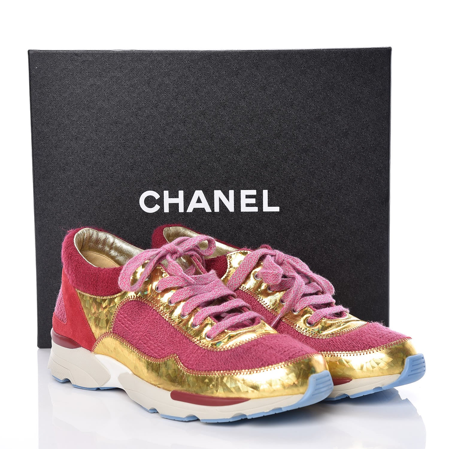 Chanel Tweed Suede Calfskin Sneakers 38 Dark Pink 14 of 14