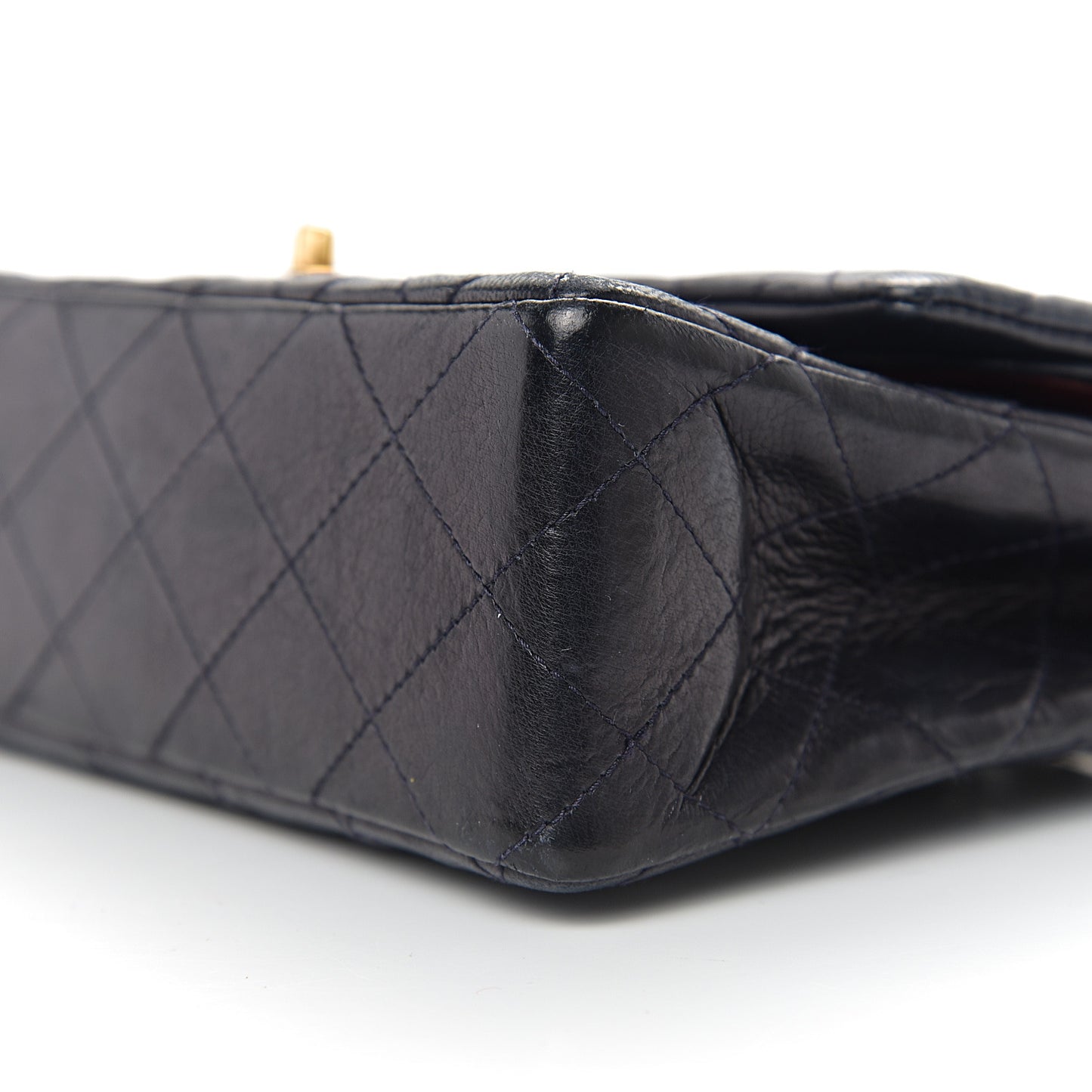 Lambskin Quilted Medium Double Flap Navy