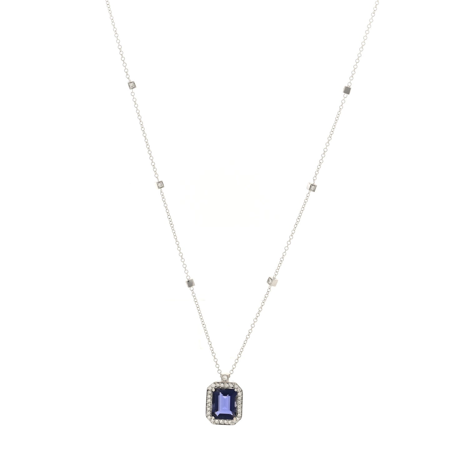 18K White Gold Diamond Iolite Pendant Necklace