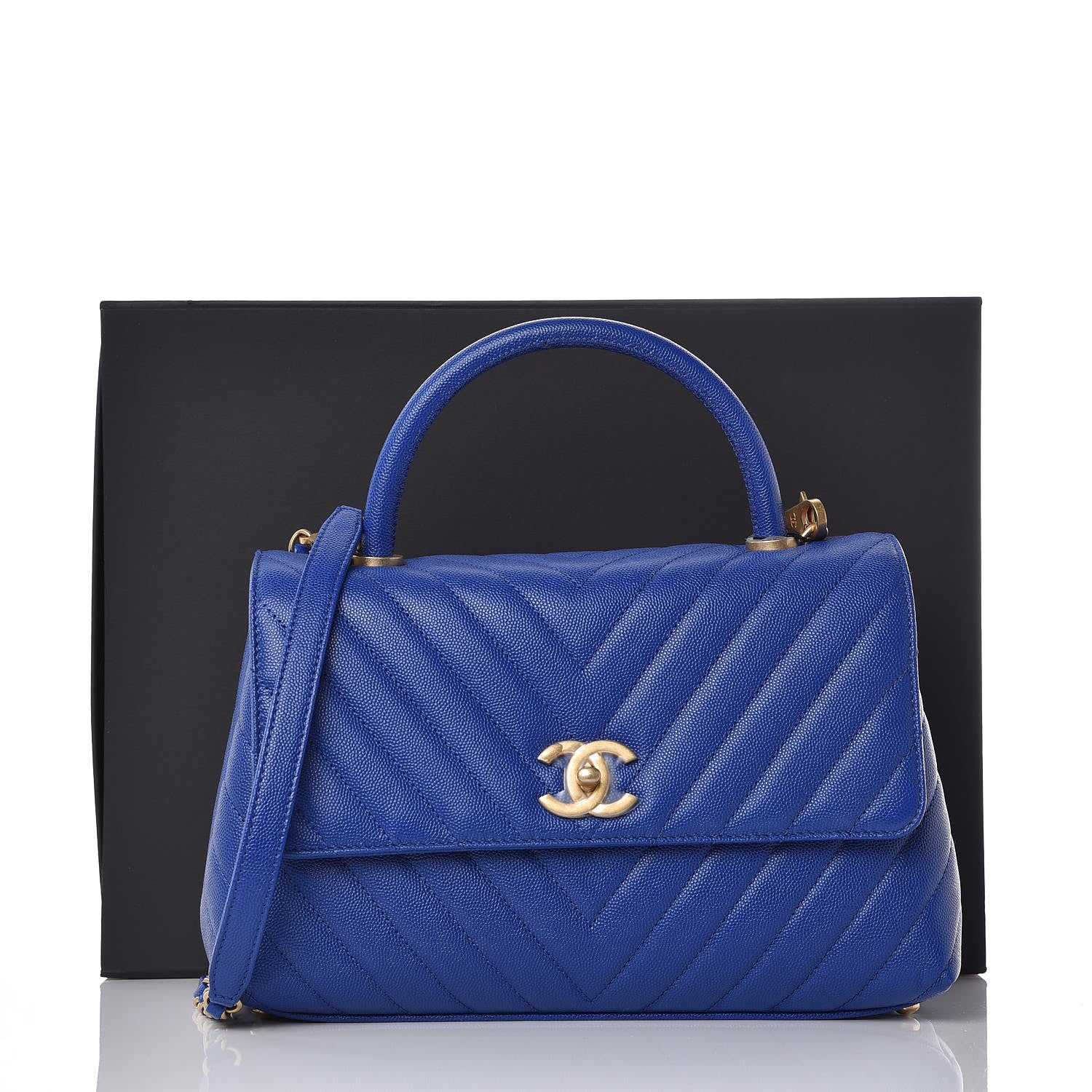 Chanel Caviar Chevron Quilted Small Coco Handle Flap Blue 8 of 8