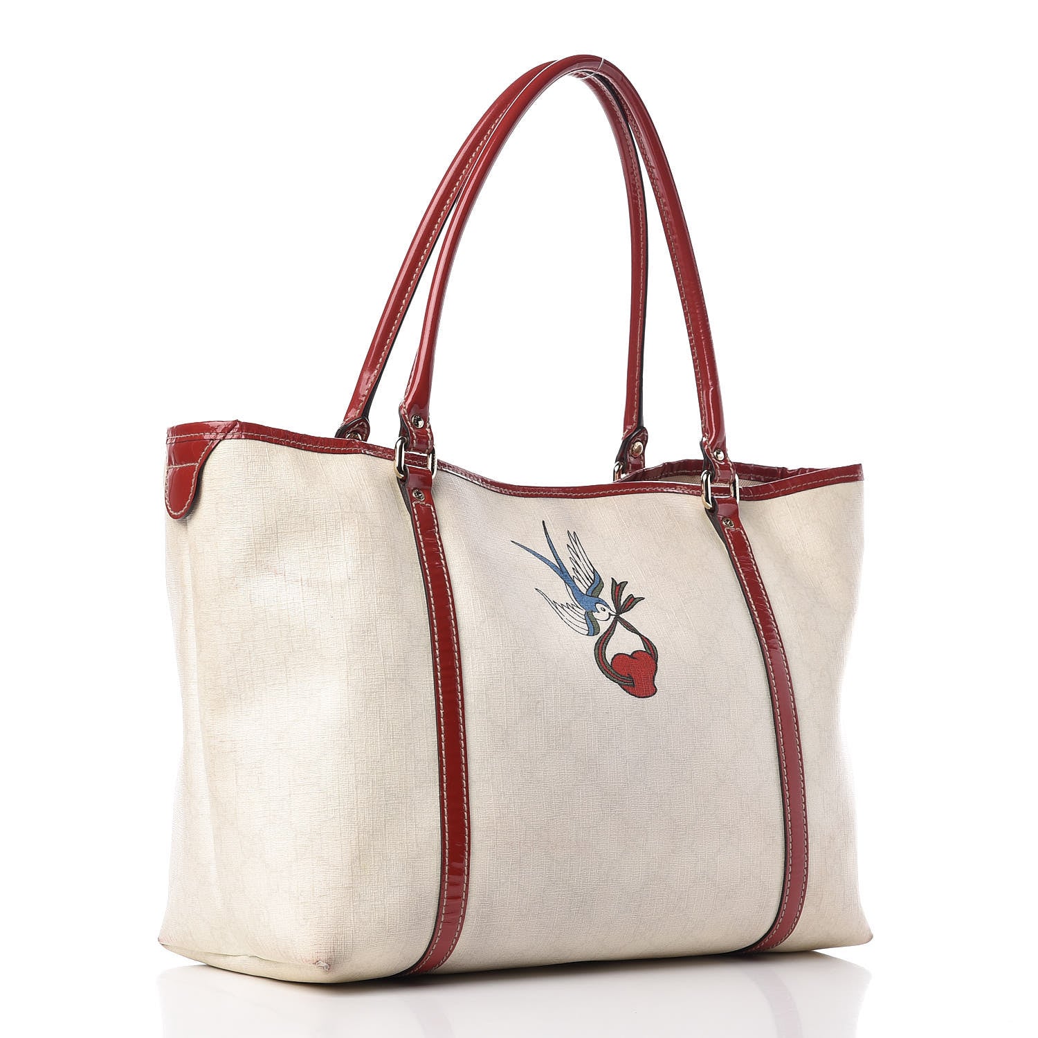 Gucci GG Plus Monogram Tattoo Heart Medium Joy Tote Off White Red 3 of 23