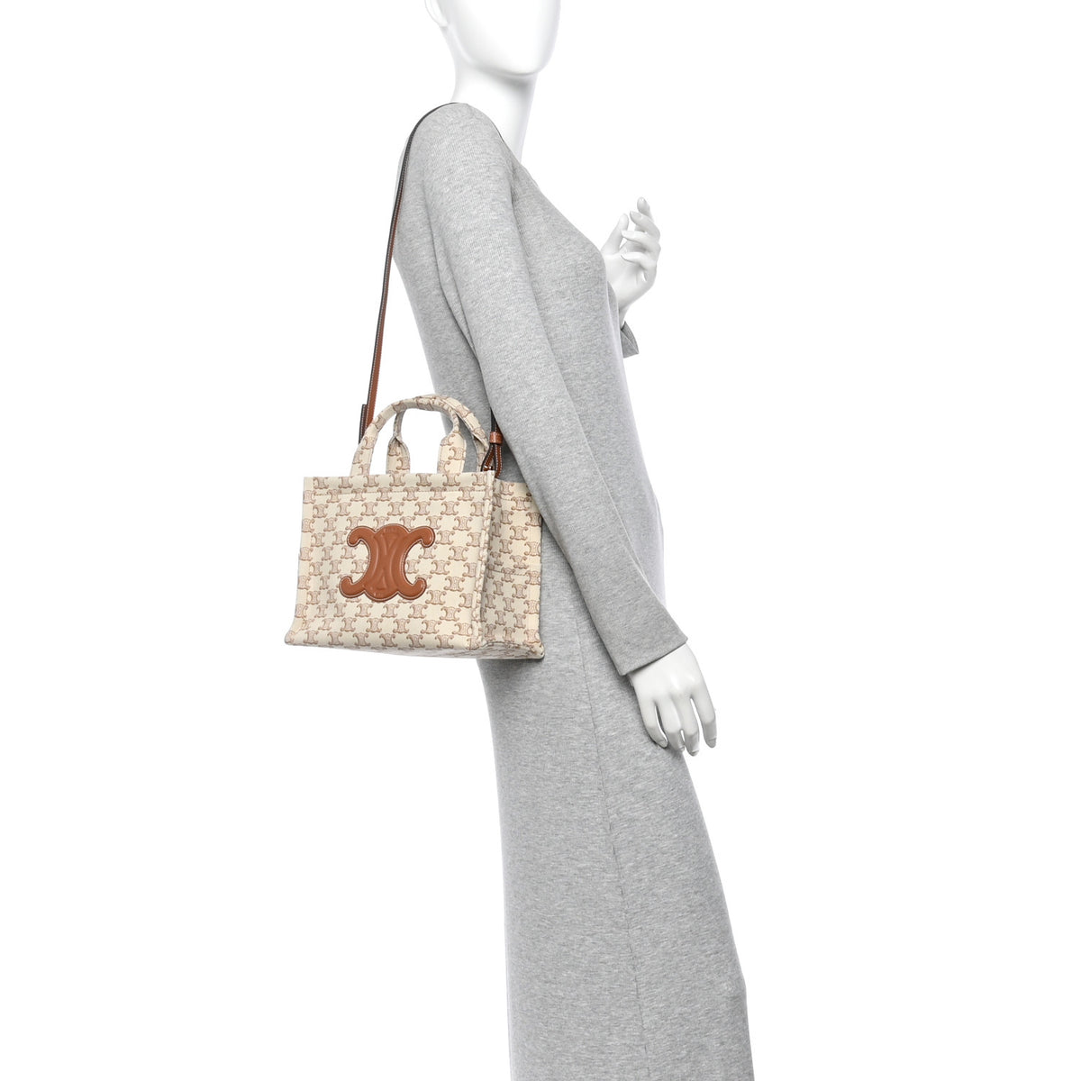 Celine Canvas Calfskin Triomphe Print Small Cabas Thais White 2 of 9