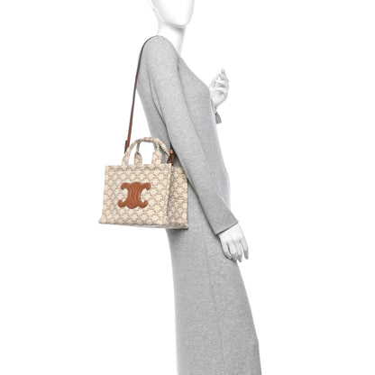 Celine Canvas Calfskin Triomphe Print Small Cabas Thais White 2 of 9