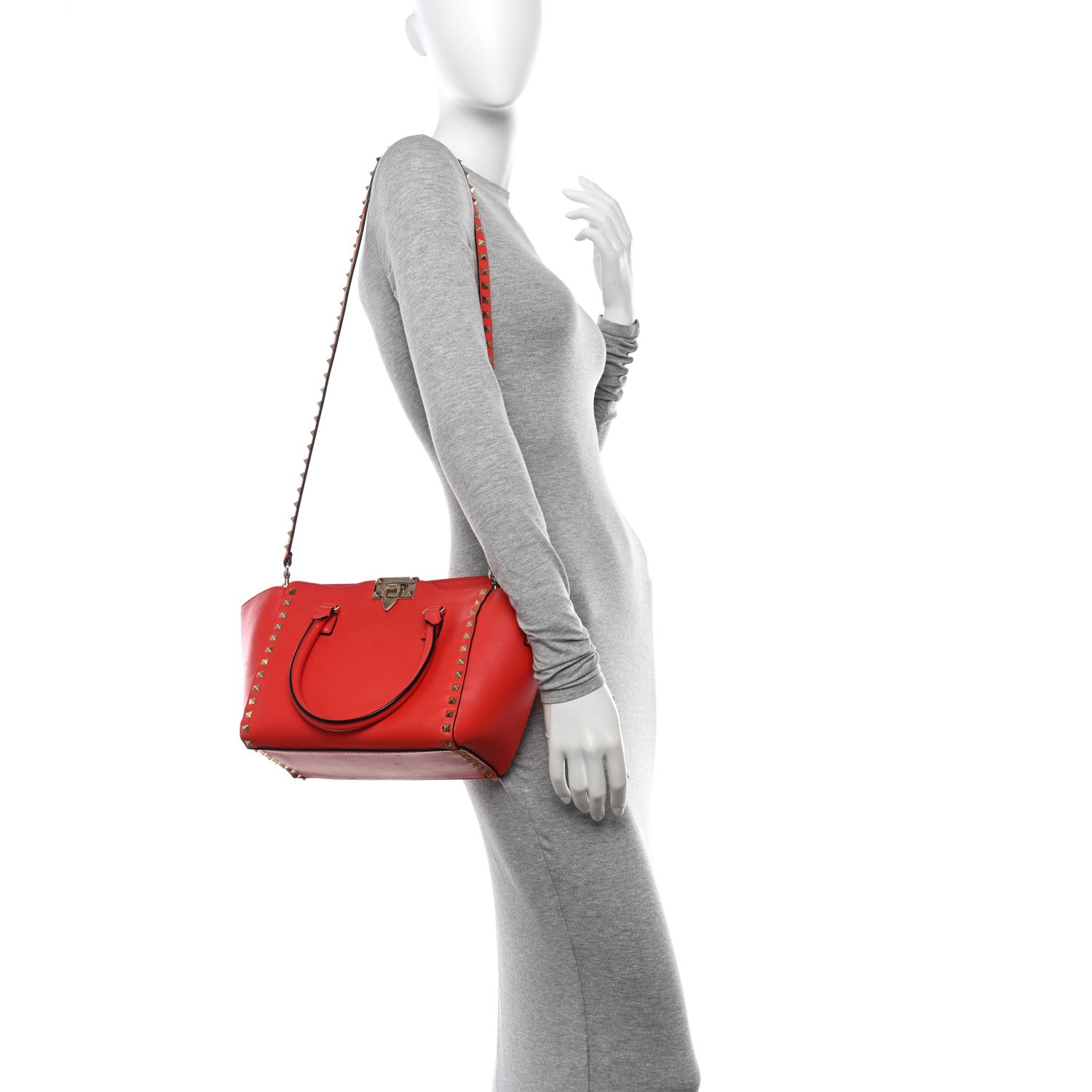 Valentino Garavani Vitello Small Rockstud Double Handle Tote Deep Orange 2 of 13