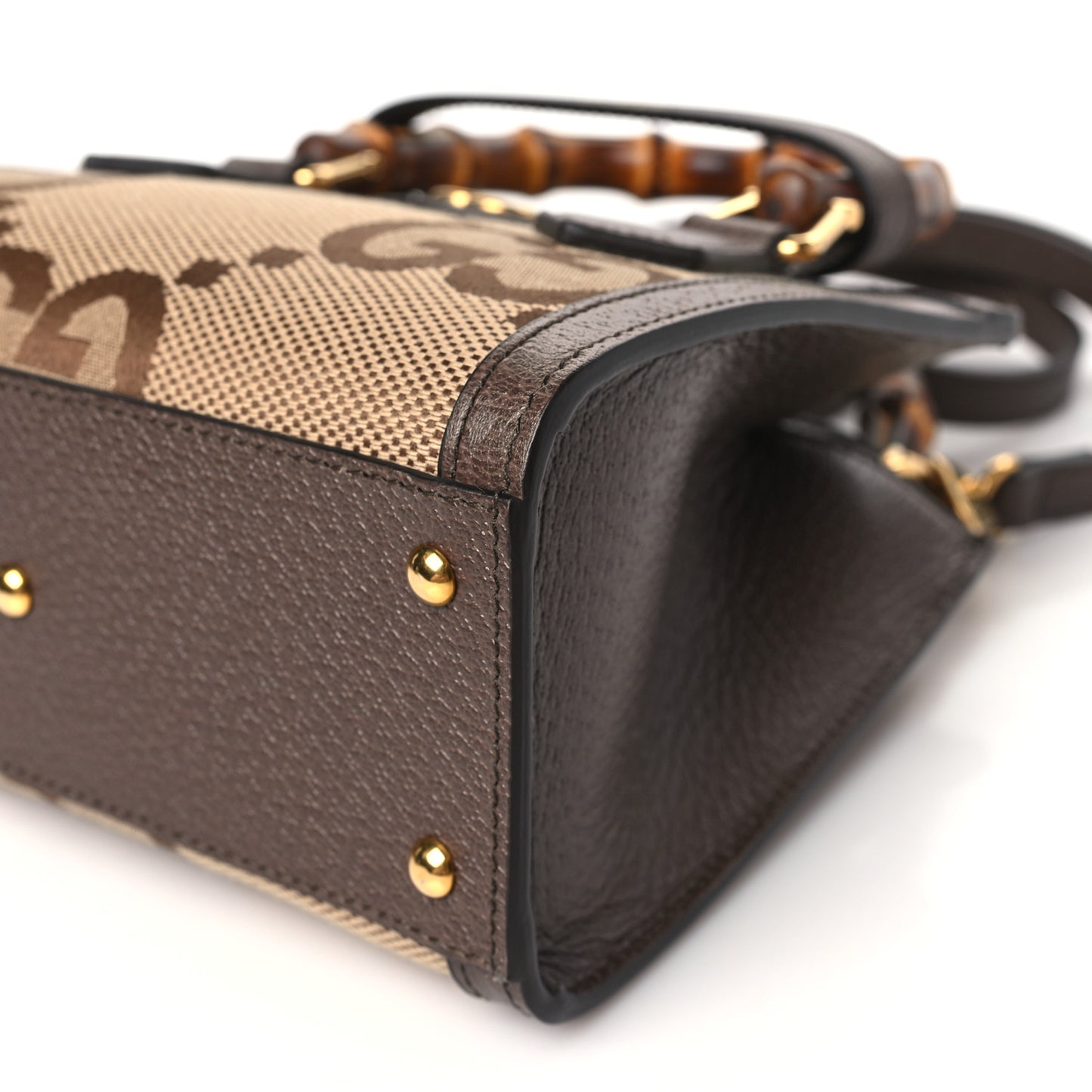 Monogram Jumbo GG Textured Dollar Calfskin Mini Diana Tote Bag Camel Ebony New Acero