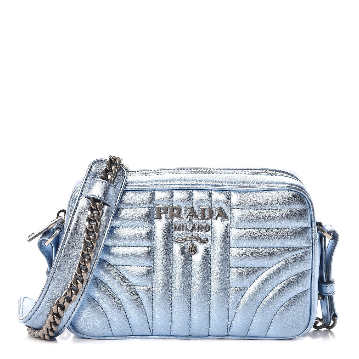 Prada Metallic Nappa Impunture Diagramme Crossbody Pervinca Mordore 1 of 6