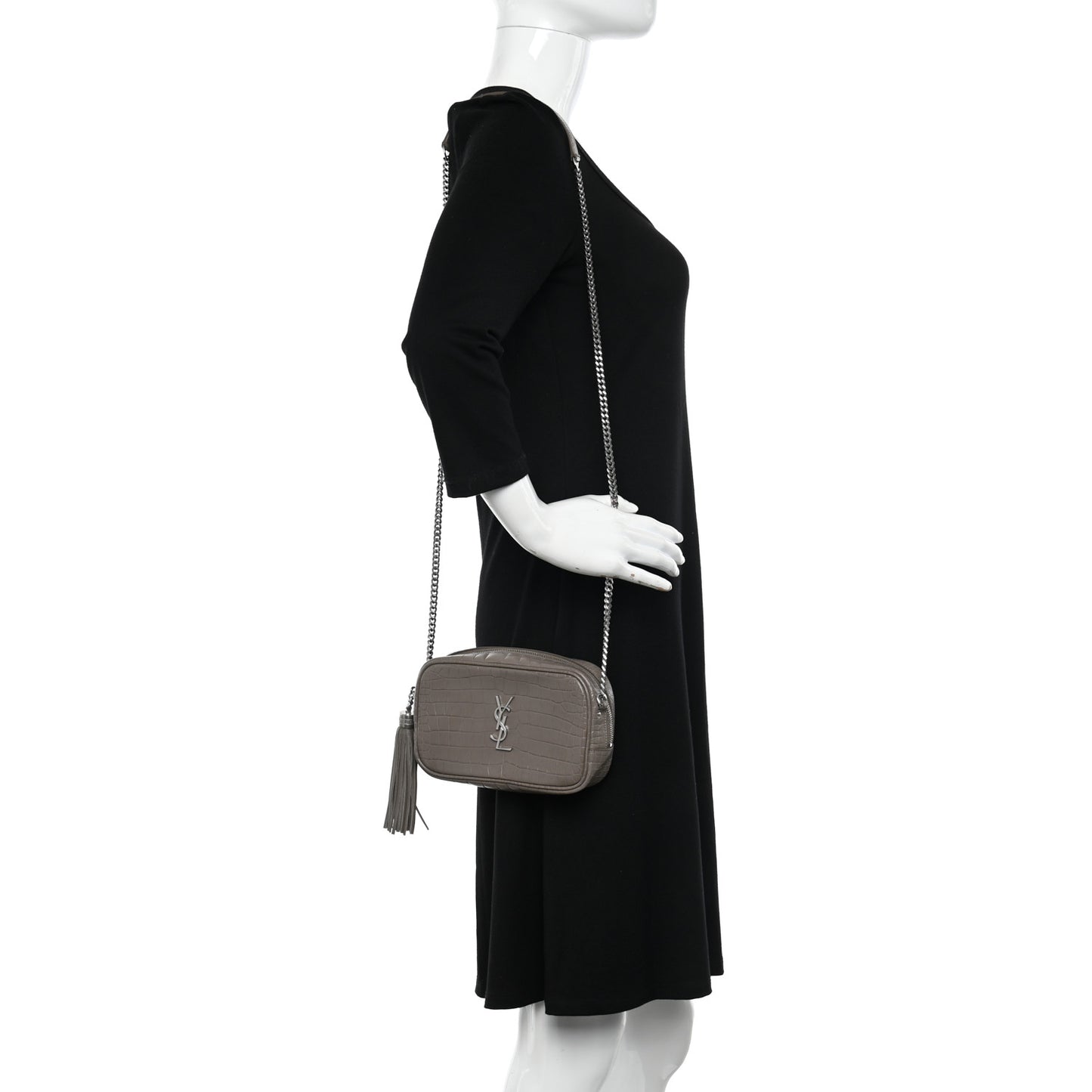 Calfskin Crocodile Embossed Monogram Mini Lou Camera Bag Fog