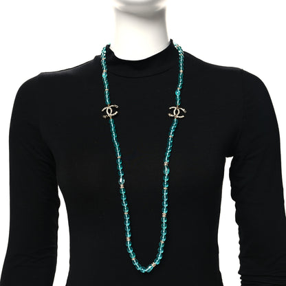 Chanel Crystal Stone CC Long Necklace Blue Gold 2 of 5