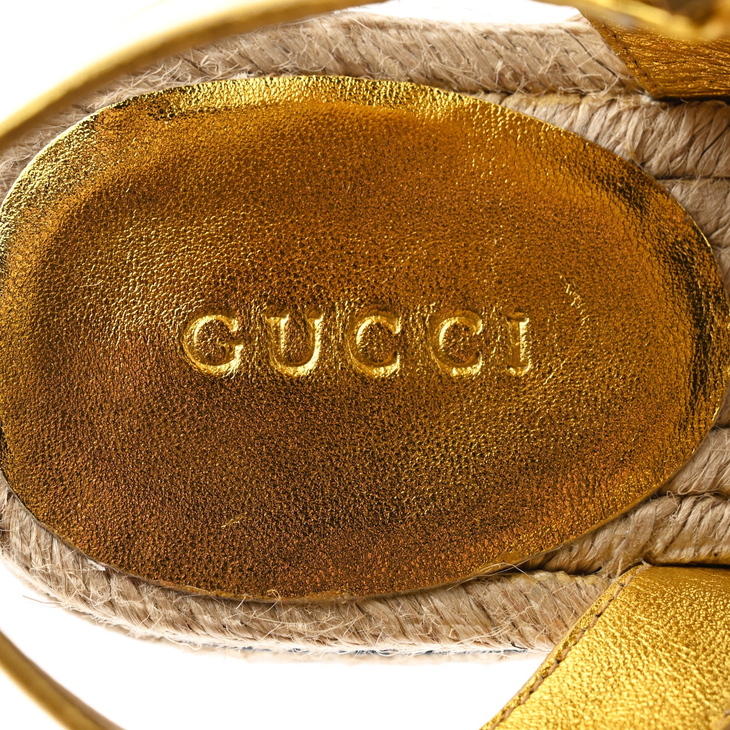 Cotton Malaga Kid Crochet Pearly GG Lilibeth Espadrille Platform Sandals 37.5 Gold