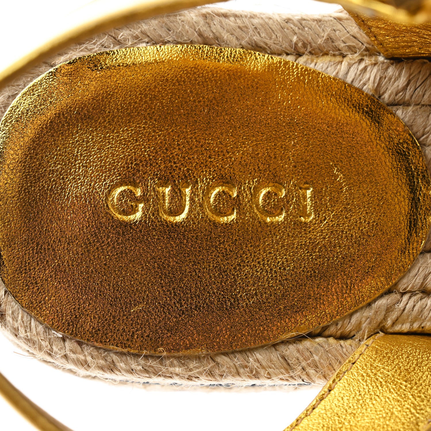 Gucci Cotton Malaga Kid Crochet Pearly GG Lilibeth Espadrille Platform Sandals 37.5 Gold 7 of 10