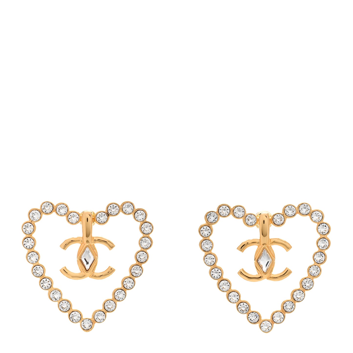 Crystal Heart CC Earrings Gold