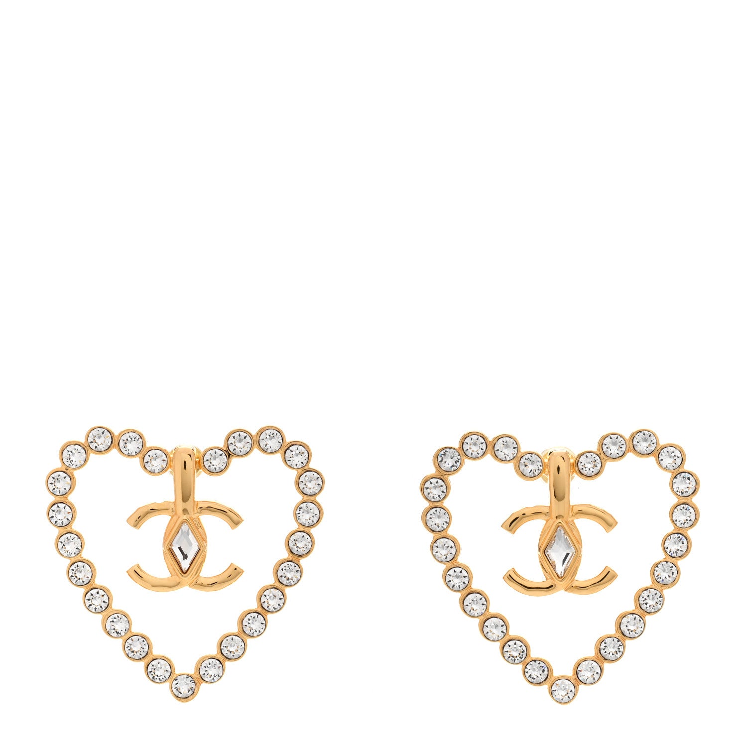 Chanel Crystal Heart CC Earrings Gold 1 of 5