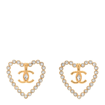 Chanel Crystal Heart CC Earrings Gold 1 of 5
