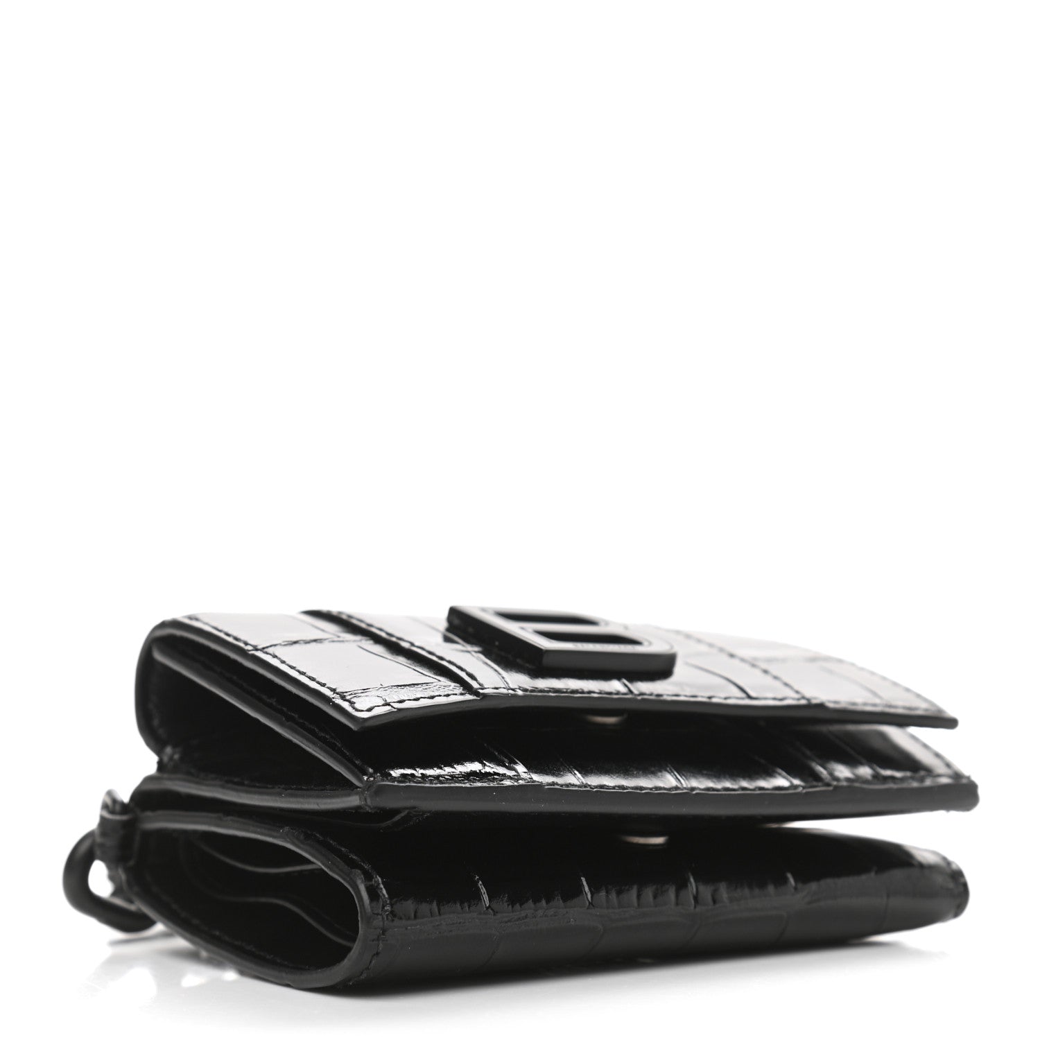 Balenciaga Shiny Calfskin Monochrome Crocodile Embossed Mini Hourglass Wallet on Chain Black 4 of 13