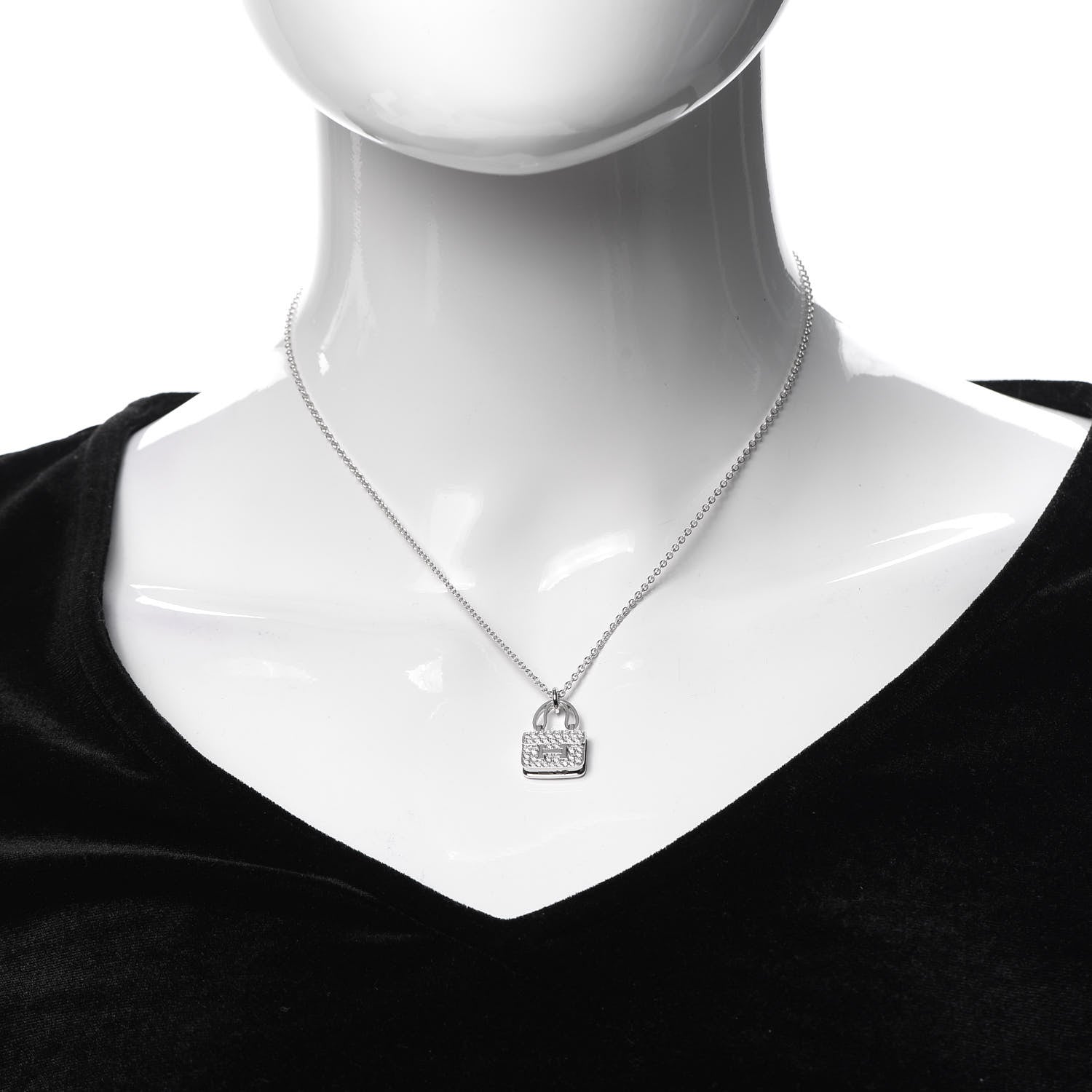 Hermes 18K White Gold Diamond Constance Amulettes Pendant Necklace 2 of 7
